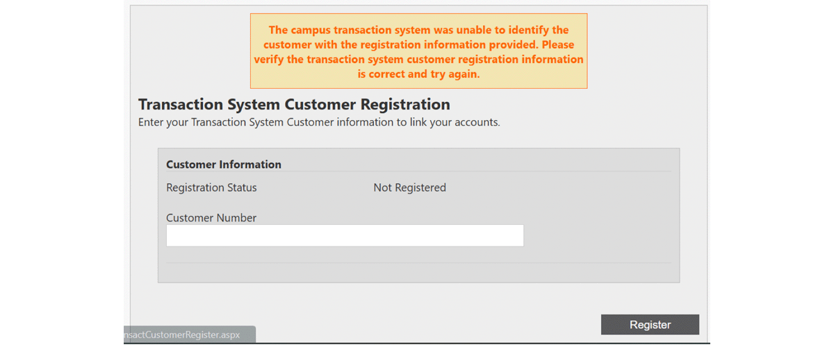 Screenshot of the registration page